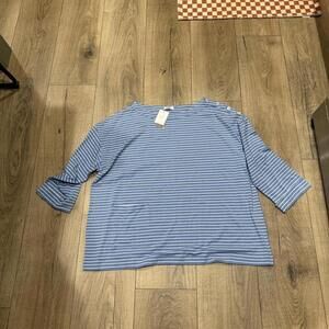 J. Jill Striped Boat Neck Top - XL NWT Blue and White Stripes